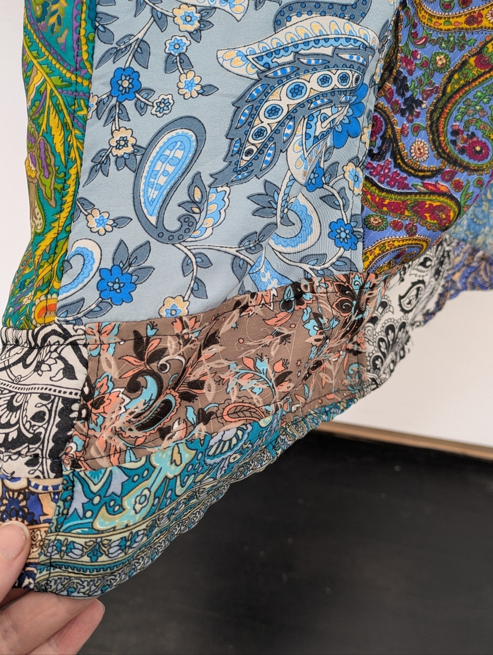 Silk Wrap Tie Patchwork Skirt - Picture 4 of 8